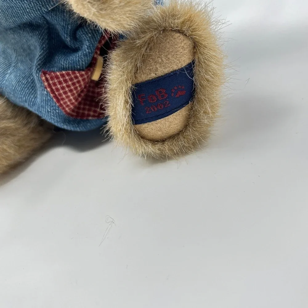 Boyds Bears Plush‎ Teddy Bear Denim Hoodie Gingham Checkered Pocket Head Bean